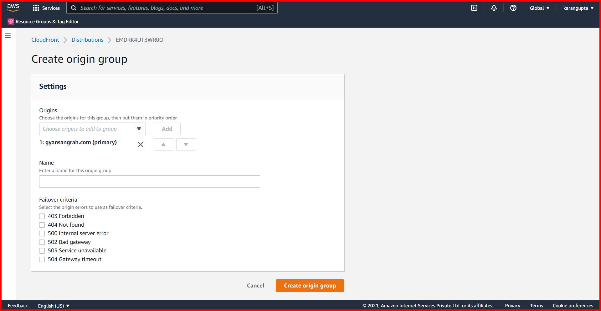 Picture showing specifying the Primary origin